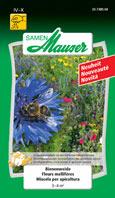 Fleurs mellif�res30 g (10-15m2) - S. avril-octobre F. avril-octobre H. 20-80 cm Vivace Ce m�lange a �t� �labor� en collaboration avec des repr�sentants des soci�t�s suisses des apiculteurs. Il contient des semences de 30 plantes annuelles et vivaces attractives pour les abeilles et papillons en leur apportant le pollen n�cessaire � leur alimentation. 
